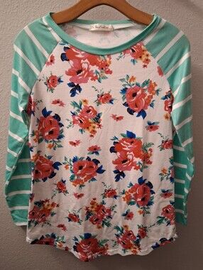Floral And Stripes Long Sleeve Top Medium